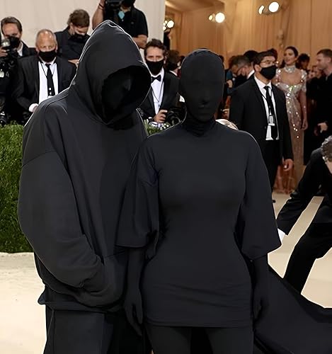 Miniatura 5 de 2 piezas negro máscara de cara completa Halloween Spandex adulto capucha morph cabeza tela