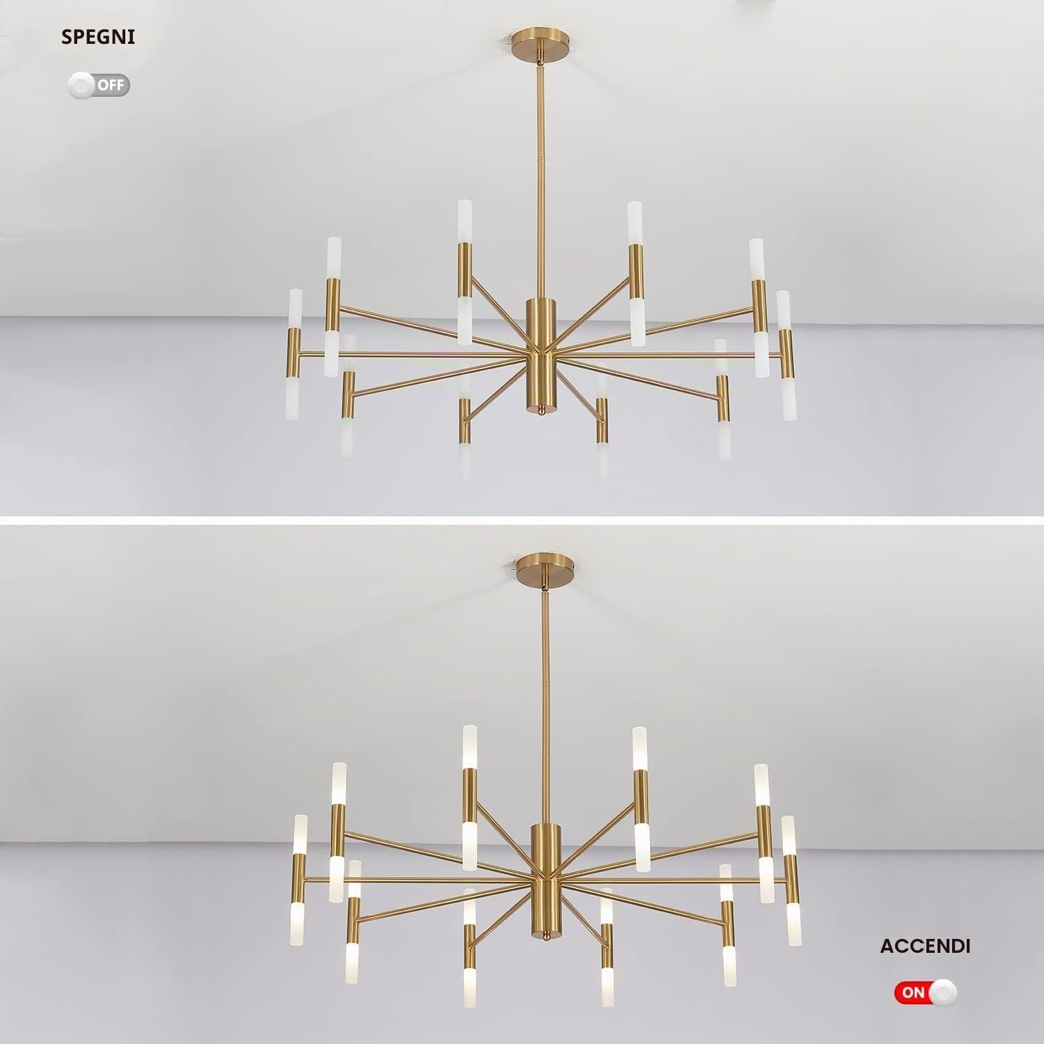 KCO Lighting Lampadario moderno della metà del secolo Lampadario d'ottone Lampadario d'oro Lampadario d'epoca per la camera da letto Lampadario Sputnik a filo soffitto Grandi lampadari