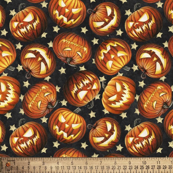 Halloween Spooky Jack-O-Lanterns Digital Cotton Fabric by The Yard