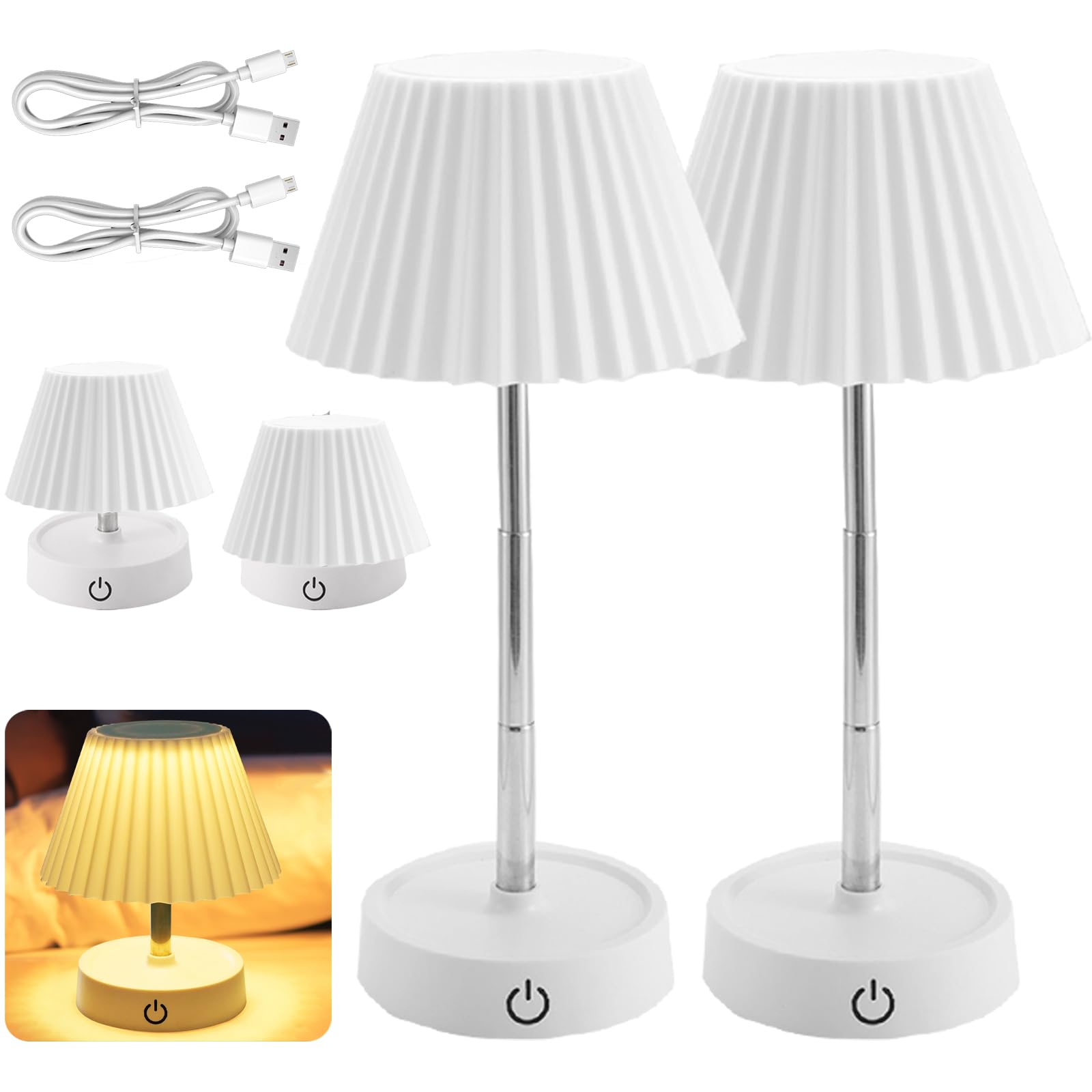 YOUYIKE 2 Lámparas LED de Mesa con Batería Recargable por USB, Lámpara de Mesa Telescópica, Lámpara de Mesita de noche, Lámpara de noche, Lámpara de Lectura para Mesita de Noche, Dormitorio, Salón (B)