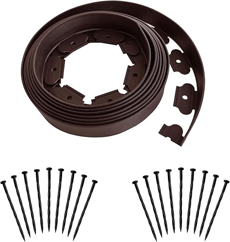MTB - Kit de bordes de jardín de 20 pies de longitud sin excavación, incluye 18 puntas, valla de borde de patio premium con un pico por pie, color