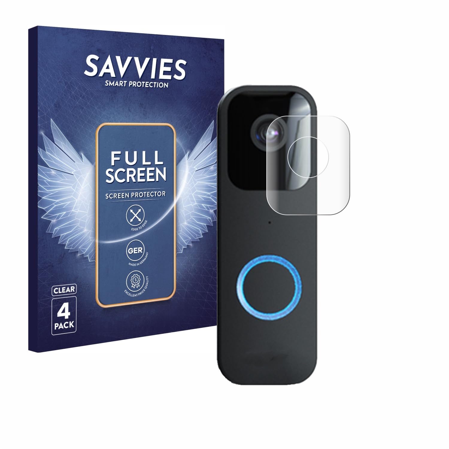 savvies 4 Pezzi Full-Screen Pellicola Protettiva per Blink Video Doorbell Full Cover Pellicola Copertura [Trasparente, 3D Curved, Proteggi Schermo]
