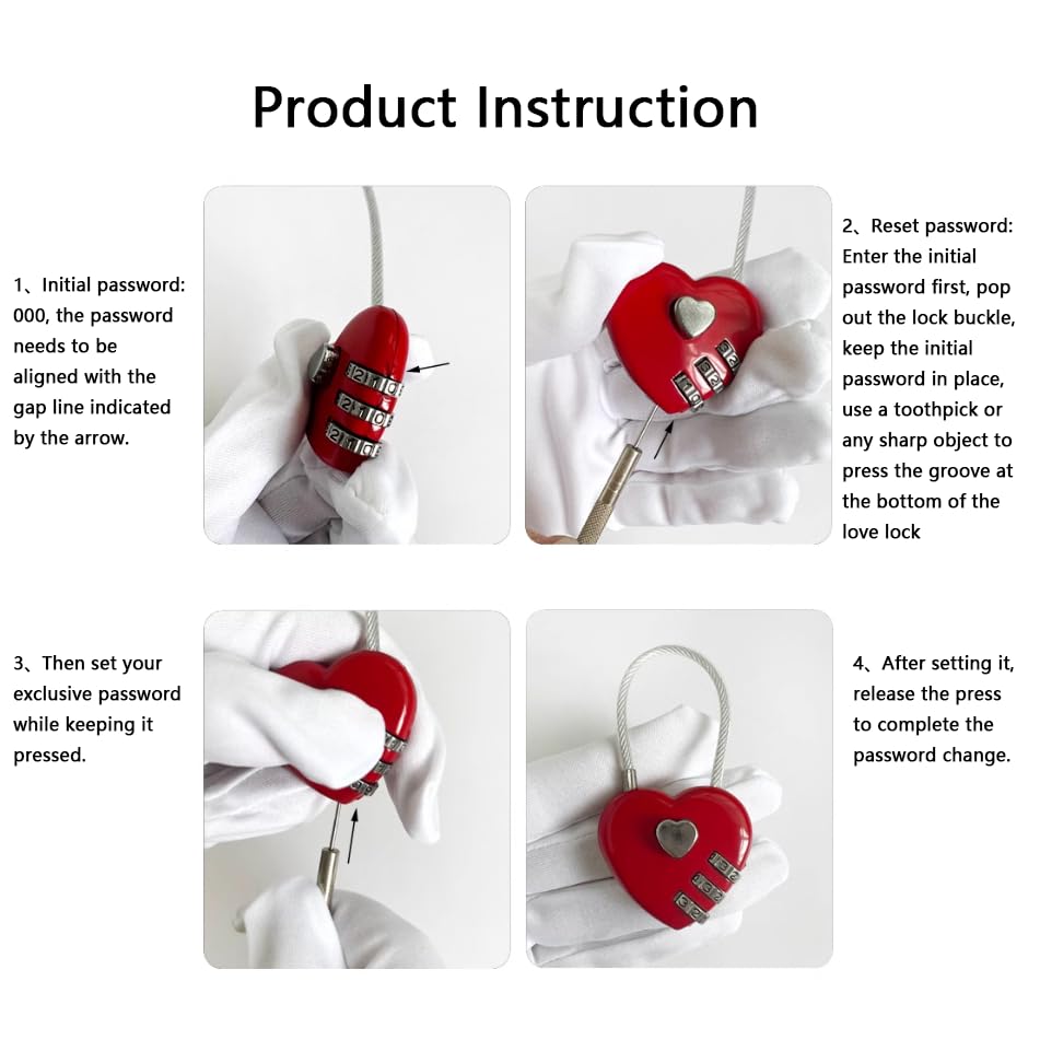 2-Pack Heart Shaped Combination Padlocks – Red 3-Digit Zinc Alloy Padlock With 3mm Shackle For Lockers, Bags & More - View #3