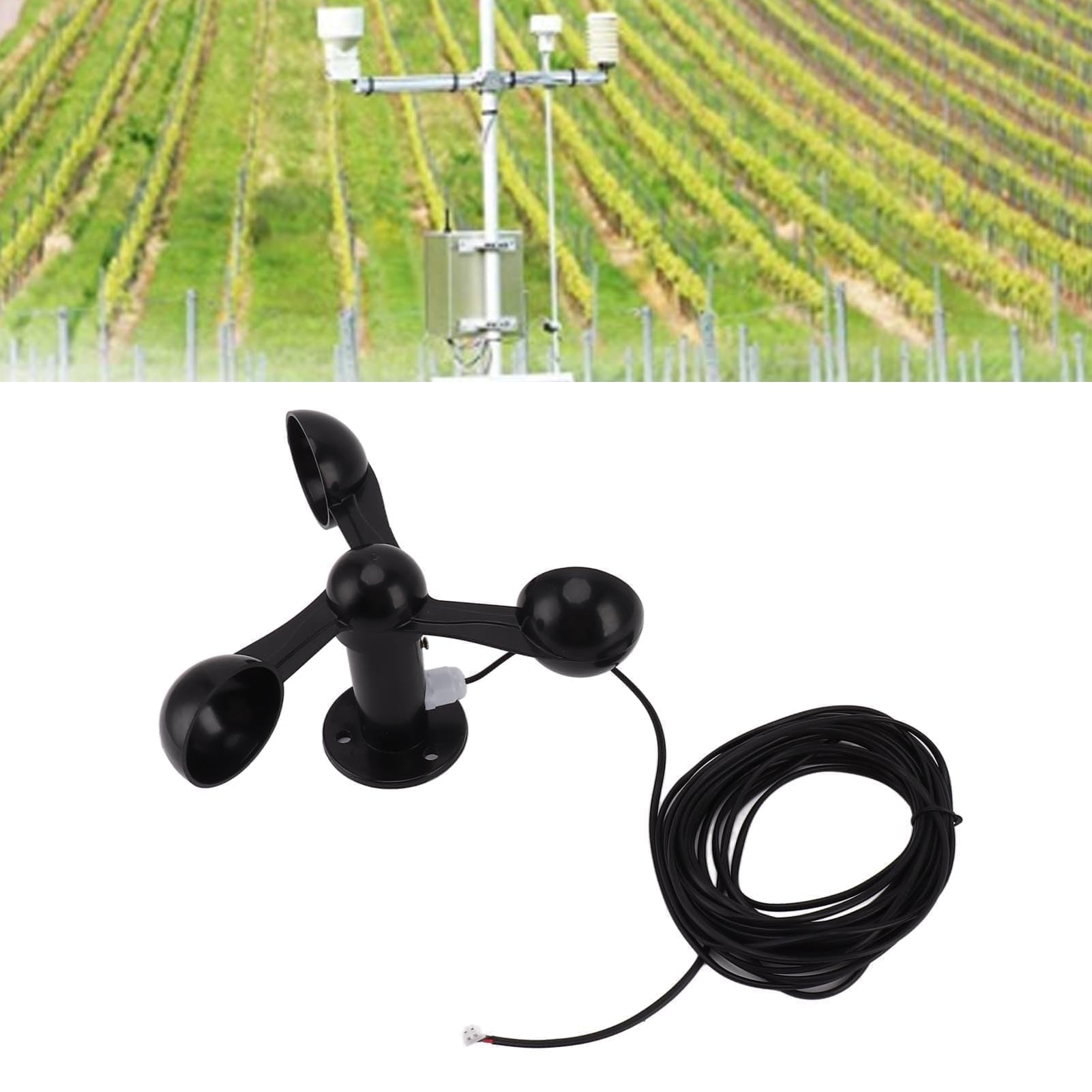 3-Tassen-Windsensor, Hochpräziser Windgeschwindigkeitsdetektor mit 8 M Wasserdichtem Kabel für Kraftwerke und Wetterstationen