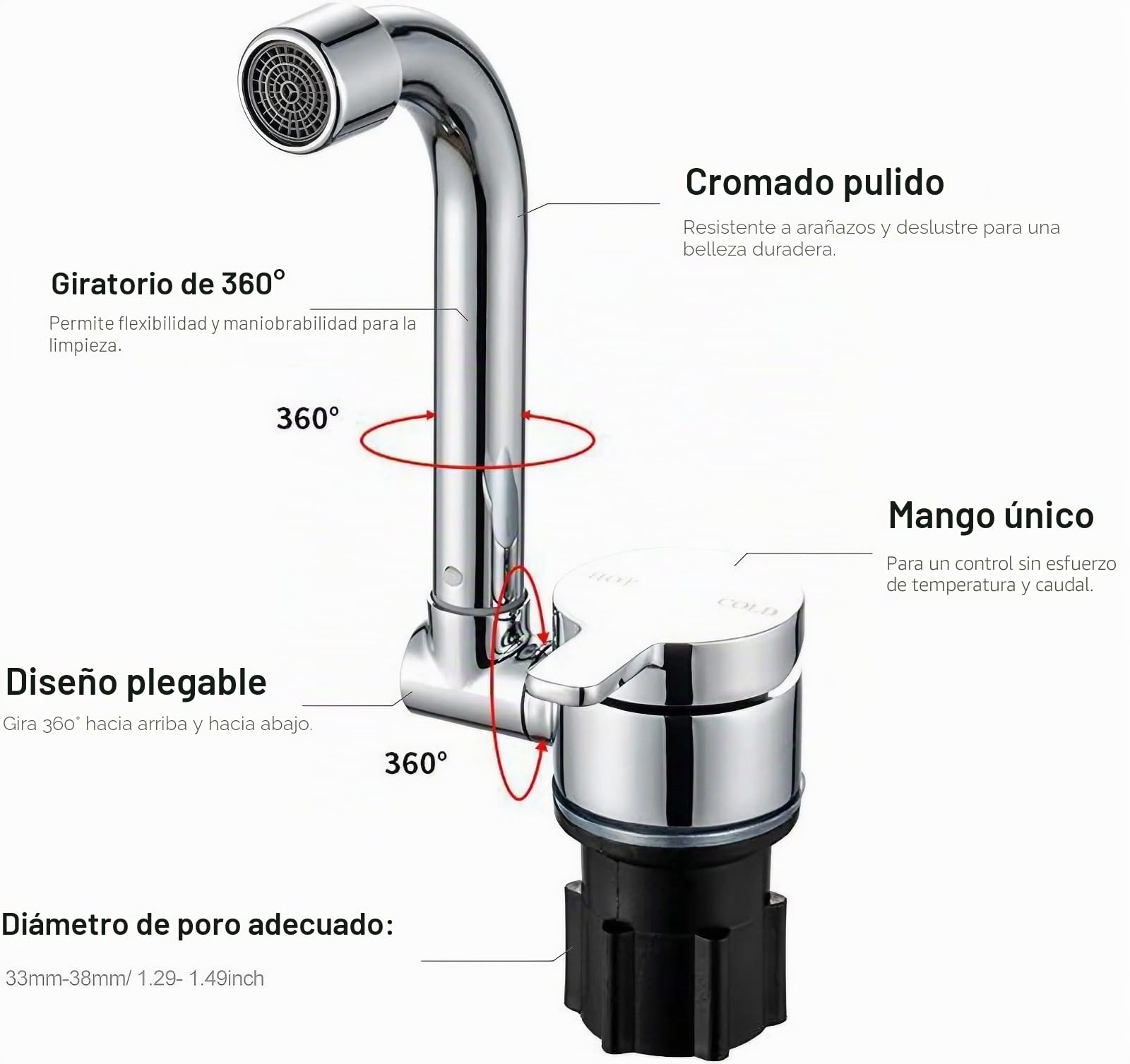 Grifo plegable para autocaravana,rotación de para 360°, grifo mezclador de fregadero con manguera de entrada de manguera, grifo de agua plegable giratorio