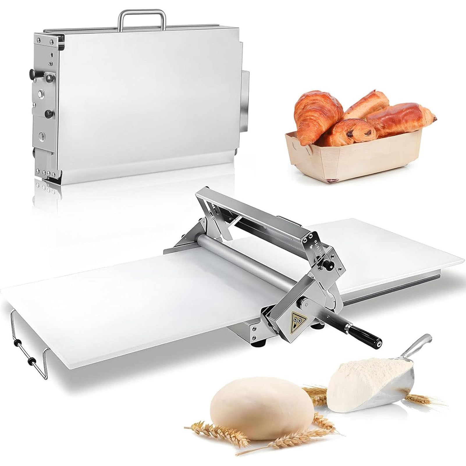 Caibendss Manual Dough Sheeter Machine for Bakery, Pizza, Croissant, Stainless Steel Pastry Roller with Adjustable Thickness,Folding Dough Rolling Machine Model-400