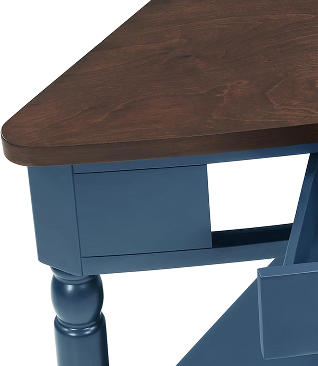 Knocbel Corner Table for Small Spaces, Triangle Side Table TV Stand with Small Drawer and Storage Shelves, Easy Assembly (Navy Blue)