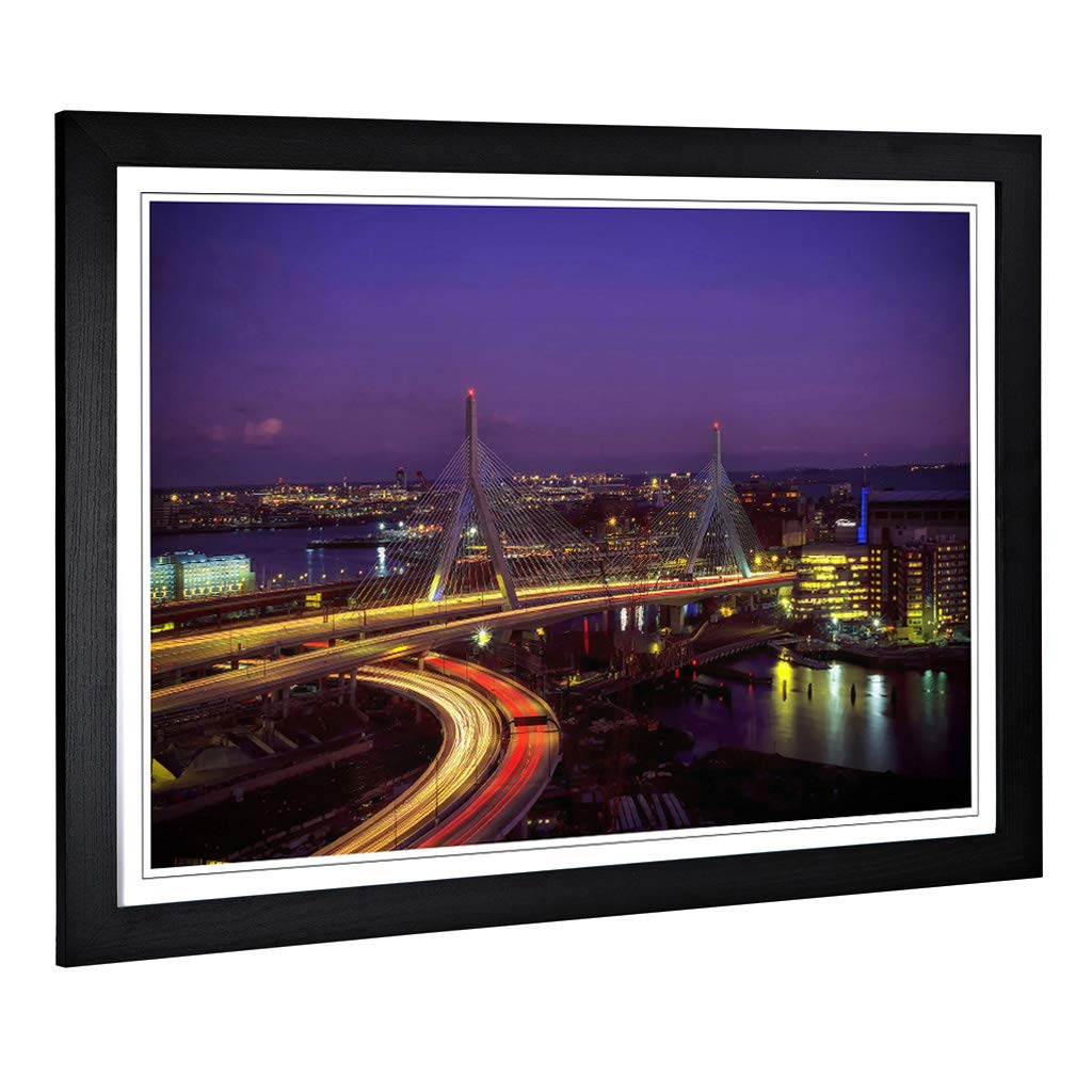 Big Box Art Framed Print of Massachusetts Boston USA Design | Wall Art Picture | Home Decor for Kitchen, Living, Dining Room, Bedroom, Hallway, Office, Black, A2 / 24.5x18 Inch / 62x45cm