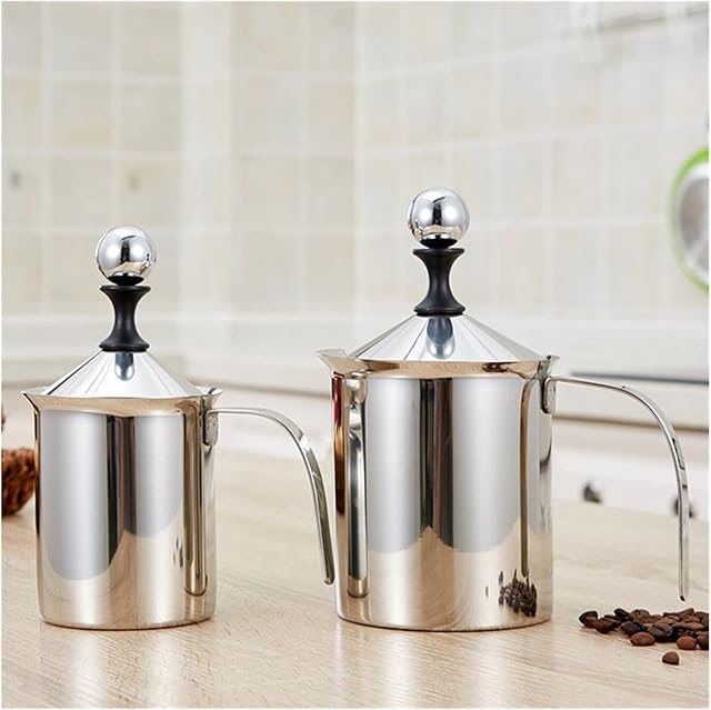DAGUAN-YAOYAO French Press Pot Stainless Steel 400ML 800ML Manual Milk Frother,Handheld Milk Frothing Pitchers,Manual Operated Milk Foam Maker For Coffee Latte (Color : 400ML)