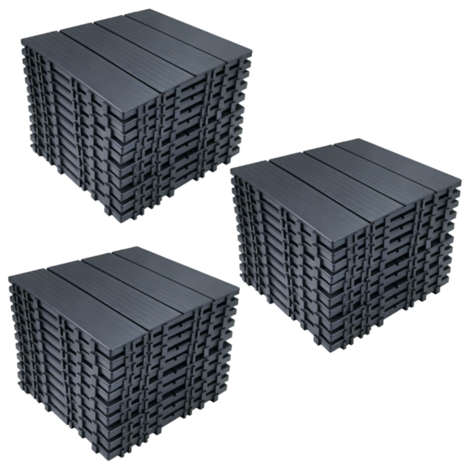 30 Pcs Plastic Interlocking Deck Tiles,30×30 cm Patio Tiles Outdoor Waterproof Tiles All Weather Use Patio Flooring Deck Flooring for Balcony,Terrace,Backyard (Black&Grey, Pcs of 30)