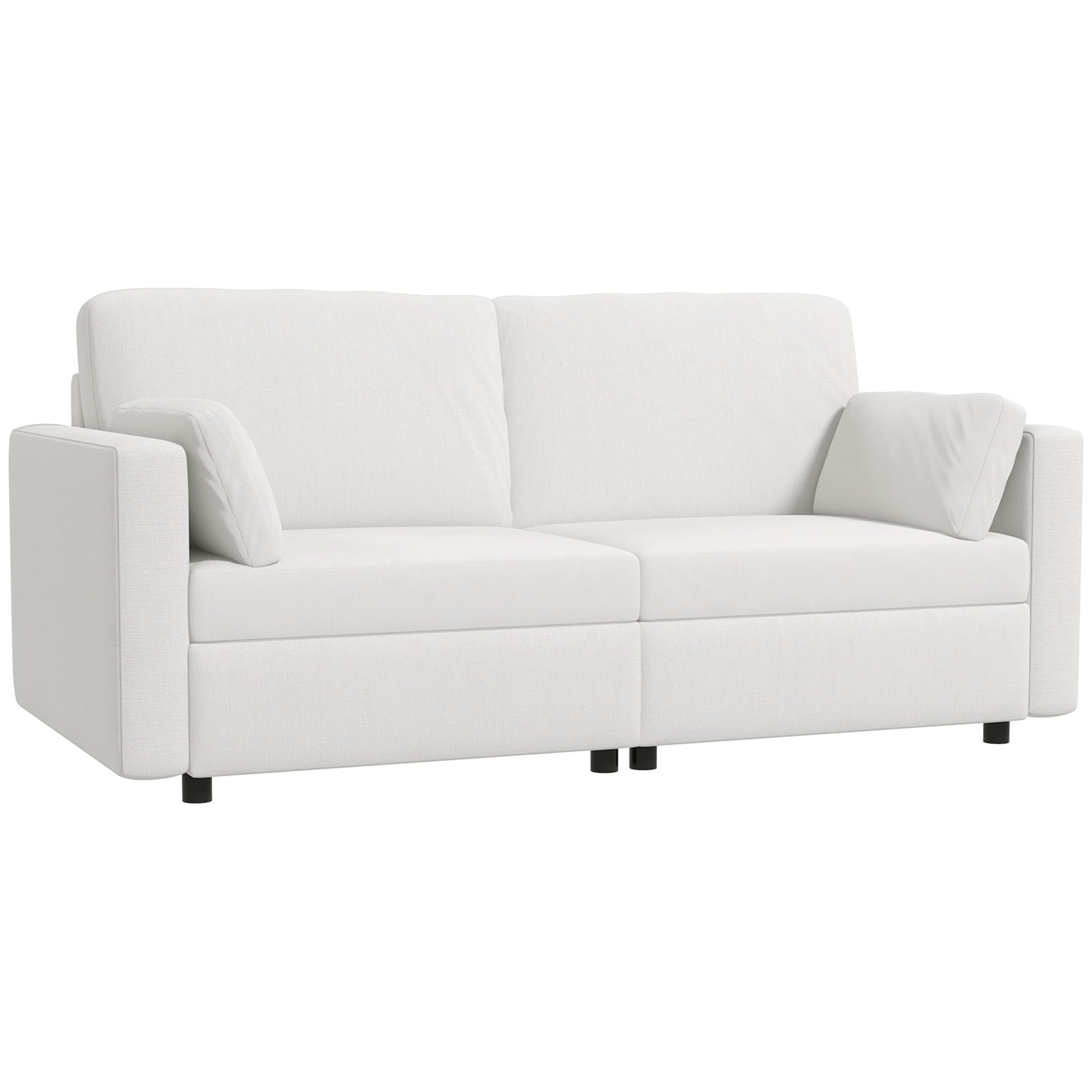 HOMCOM Sofá de 3 Plazas Sofá de Diseño Tapizado en Poliéster con 2 Cojines Acolchado Sofá de Salón Moderno para Dormitorio 178x82x85 cm Crema