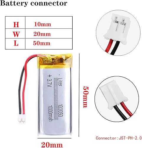 Miniatura 5 de Liter energybattery 3.7V Lipo Batería 1000mAh Batería recargable de polímero de iones de litio 102050 con conector JST