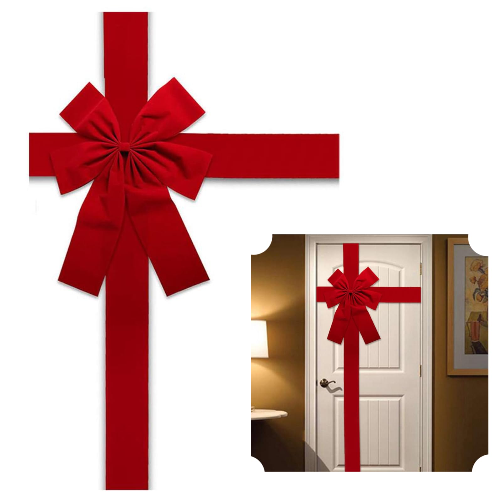 Decorative Christmas Door Bow, Red Door Hanging Bow Christmas Ribbon