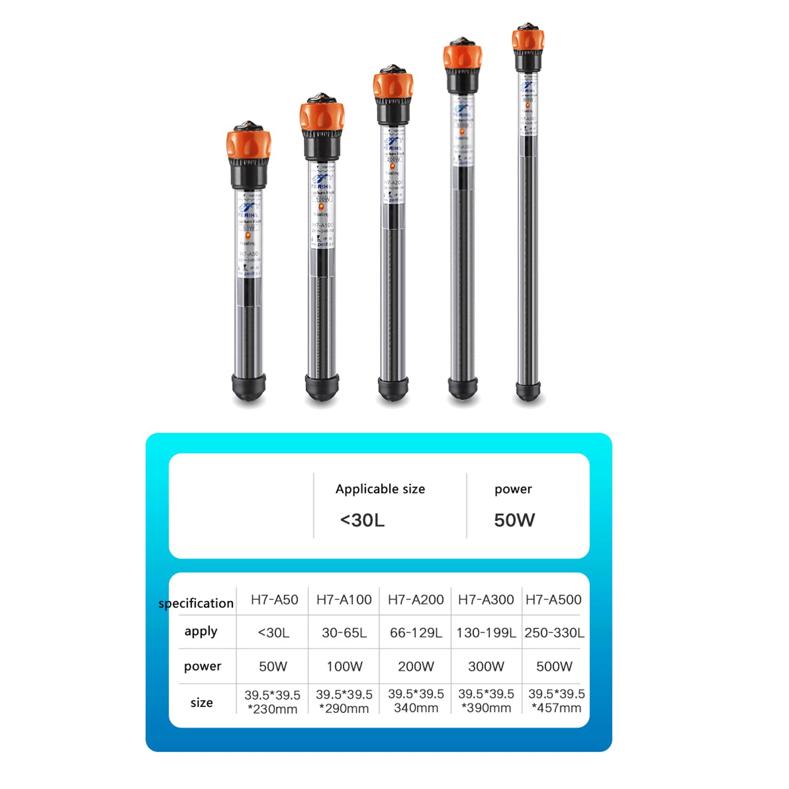 Asta di riscaldamento automatica per acquario, temperatura costante a prova di esplosione, riscaldatore regolabile in vetro, 100 W (50 W)
