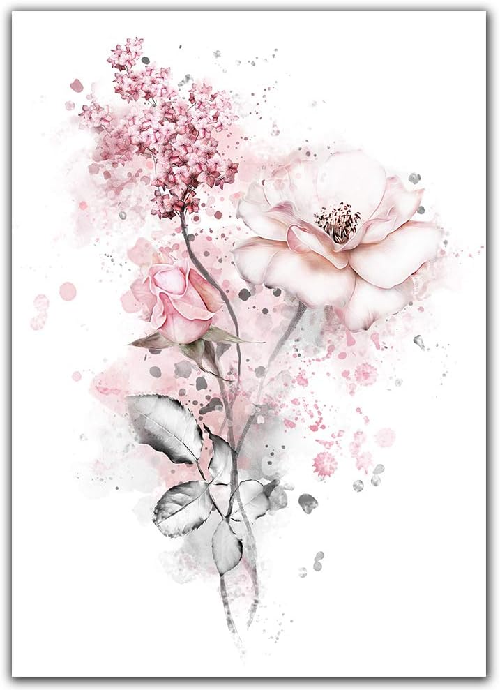 Cute Pink Ballerina Dancer Girl Prints Eiffel Tower Decor Flower Art Prints for Bedroom Play Room Kids Girls Wall Art 8"x10" Unframed Set of 3 Prints Girl Flower