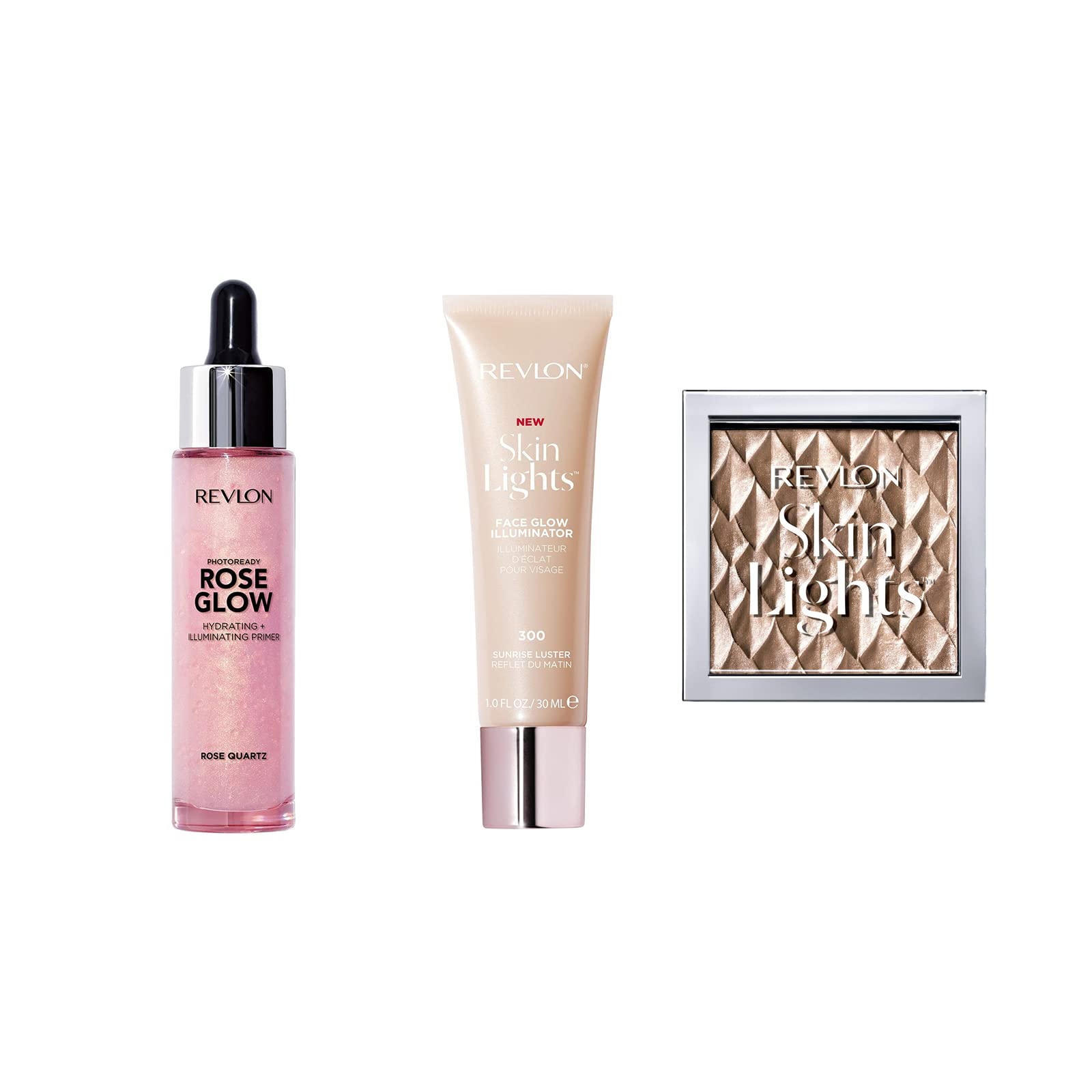 RevlonPhotoready Rose Glow Hydrating and Illuminating Primer, 30 ml with SkinLights Face Glow Illuminator, Sunrise Luster with Prismatic Powder, Lightweight, Super-Smooth Shimmer, Twilight Gleam