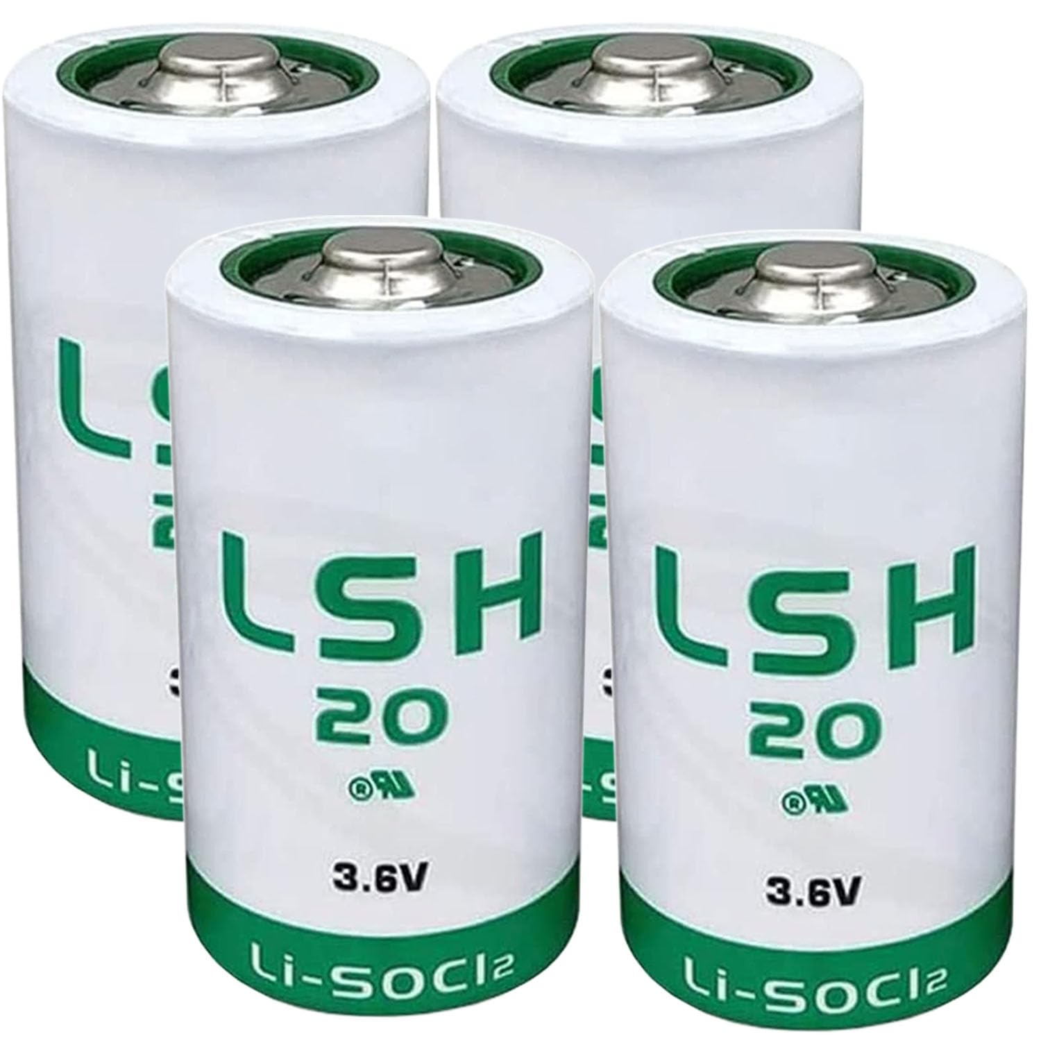 Giobbiy (4-Pcs) LSH20 Size D 3.6V 13000mAh Li-SOCI2 Battery for LSH20 Non-Rechargeable Battery, Green (3.6 Volt, 13 Ah, Non-Rechargeable)
