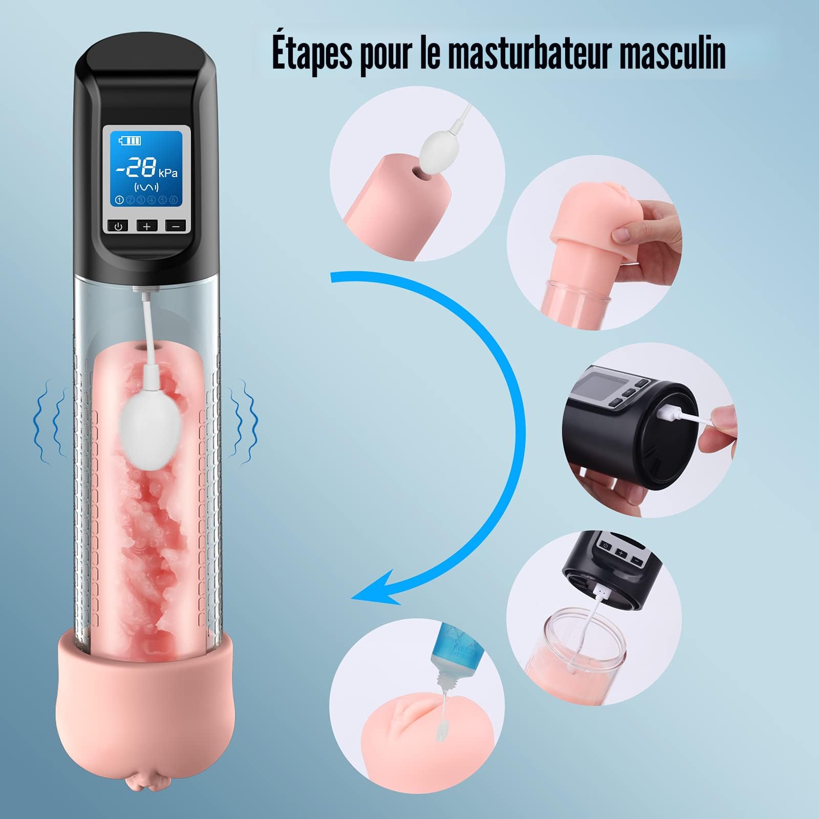 Pompe à Vide Homme 4 Modes Aspiration – Agrandisseur Pénis USB Rechargeable, Silencieux