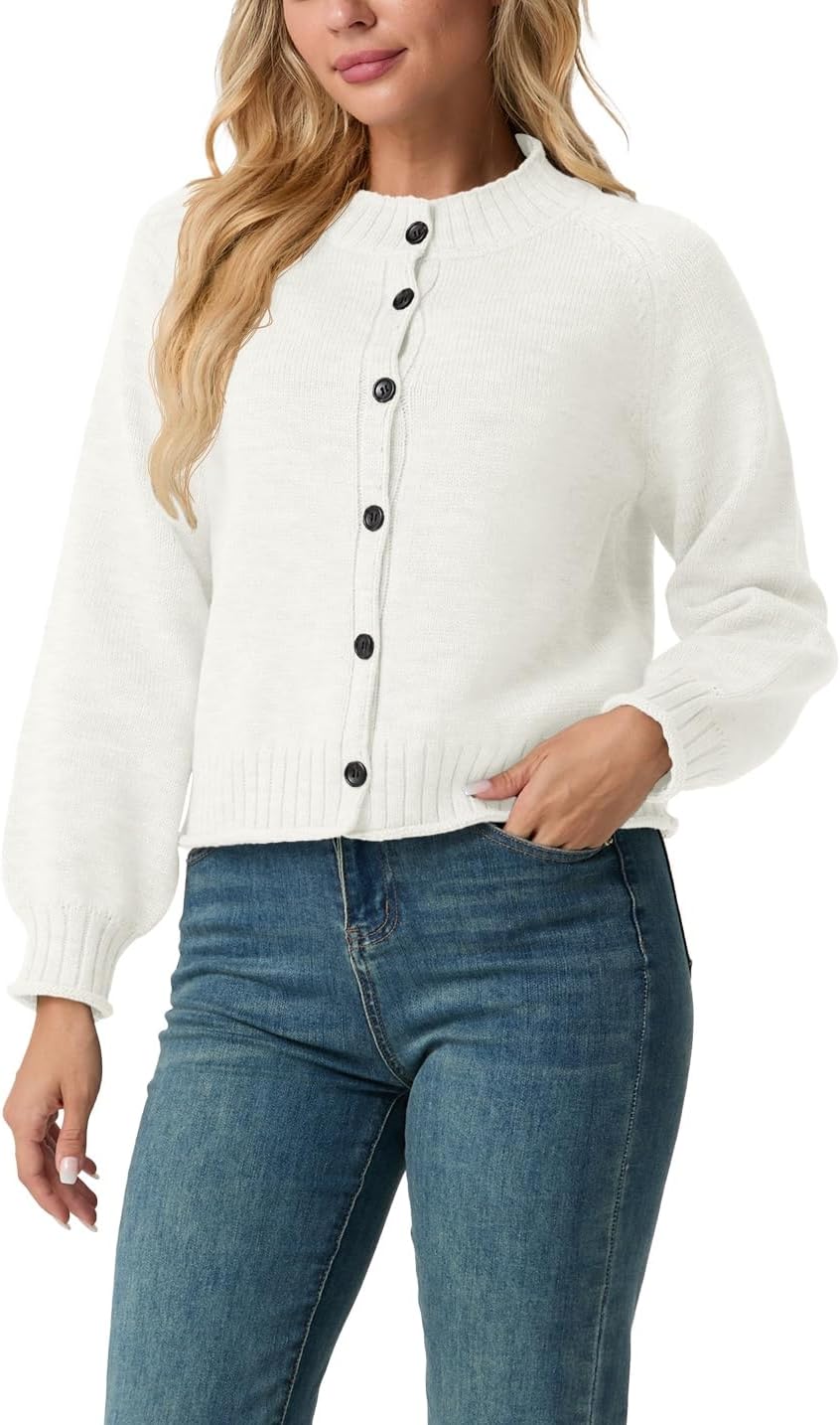 GRECERELLE Womens Cardigan Sweater Open Front Long Sleeve Crew Neck Button Down Knit Casual Jacket, S-2XL - Image 3