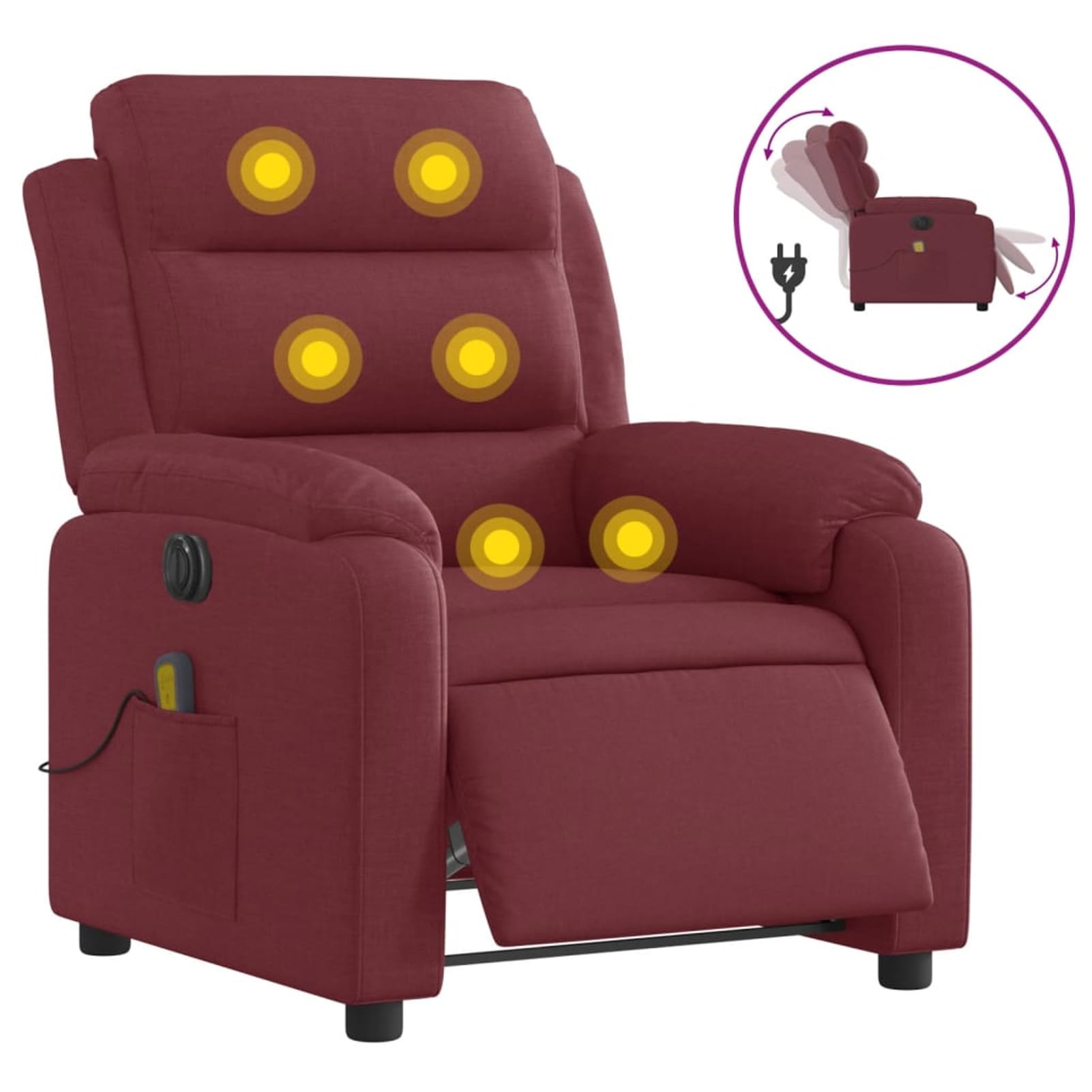 LAPOOH Poltrona Massaggiante Reclinabile Elettrica Rosso Vino Tessuto,Poltrone Relax et Chaise Longue,Poltrona Relax Massaggiante,Poltrona Massaggiante-3204971