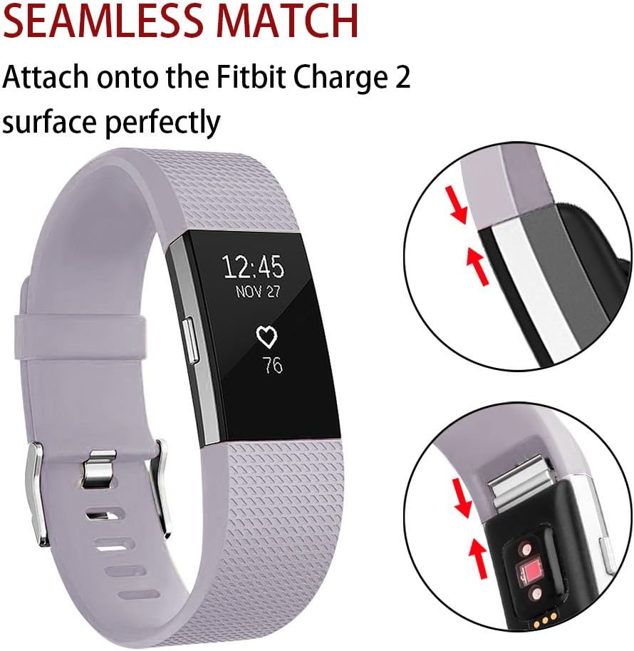 بندهای جایگزین POY سازگار برای مچبندهای ورزشی Fitbit Charge 2، نسخه کلاسیک و ویژه قابل تنظیم اسطوخودوس با کمی خاکستری بزرگ