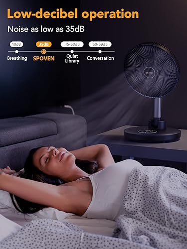 Miniatura 6 de Ventilador de pie oscilante, ventilador portátil plegable de 12 pulgadas con batería recargable de 12000 mAh, ventilador de pedestal ajustable en