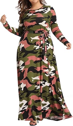 Miniatura 3 de Vestido largo de camuflaje de talla grande para mujer, vestidos largos estampados de manga larga