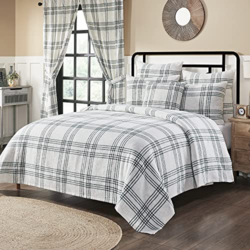 VHC Brands Woven Plaid Modern Farmhouse Coverlet, Pine Green, King 97x111