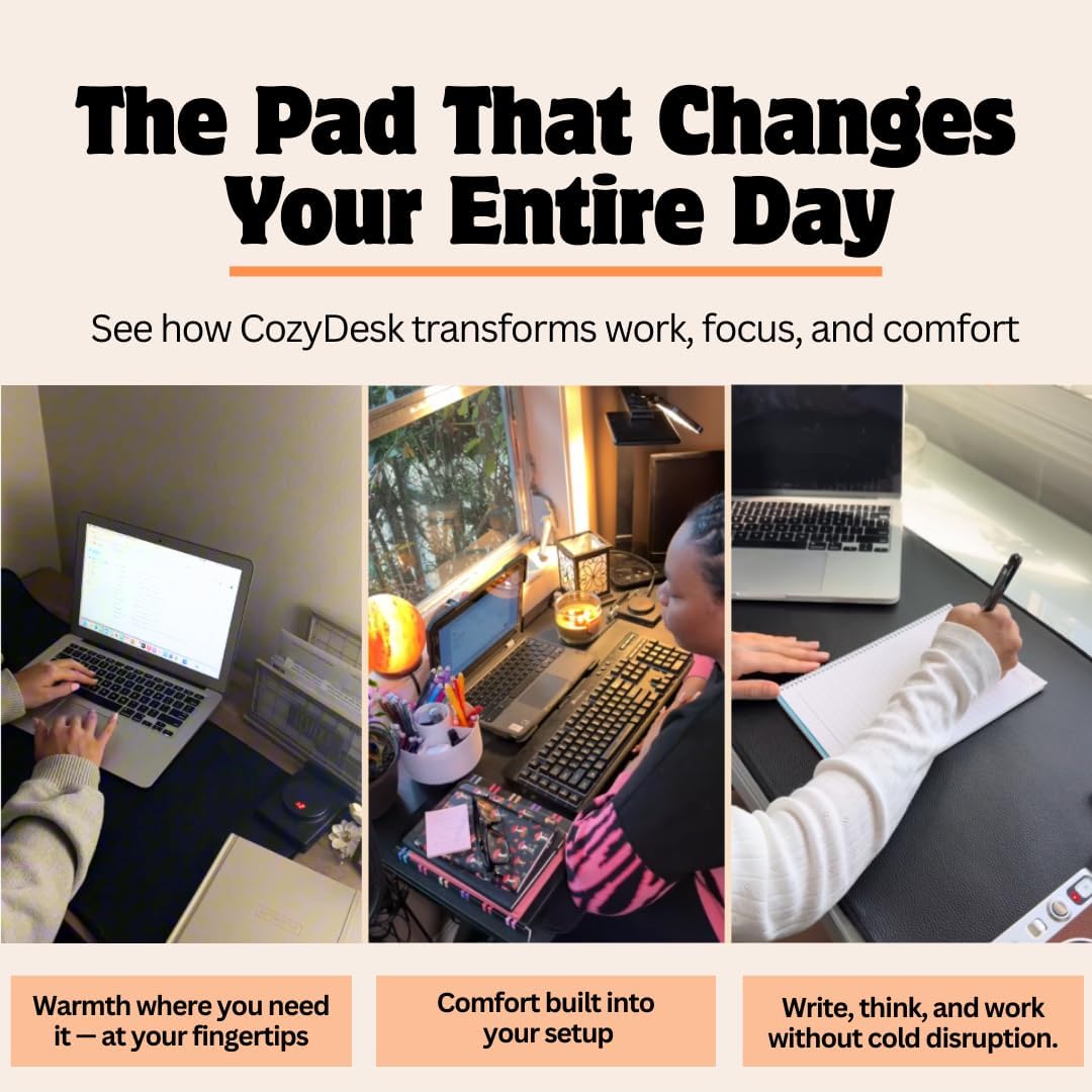 CozyDesk Heated Desk Pad - Heated Mouse Pad - 50 Levels Heating & 4 Hours Auto Shut-Off, Dual USB-A Ports, PU Leather Mouse Pad - 31.5 x 9.4 inch (Dark Grey)