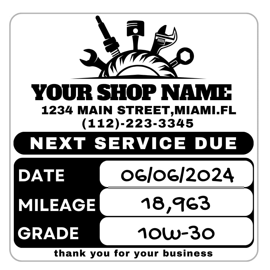 Custom Oil Change Stickers with No Residue Personalized Oil Change Reminder Sticker for Windshield Clear Next Service Due Labels for Car Auto Vehicle Window 2 inches Square