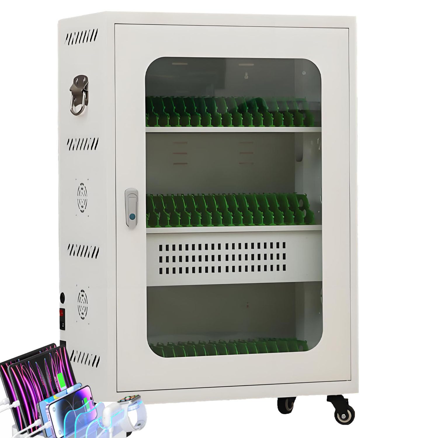 UORDBY Laptop & Phone Charging Cabinet, Multi-Purpose Charging Cart, 5V 2A Fast Charge, With Universal Wheels And Lock, USB Rechargeable for School/Office Employees 60slots