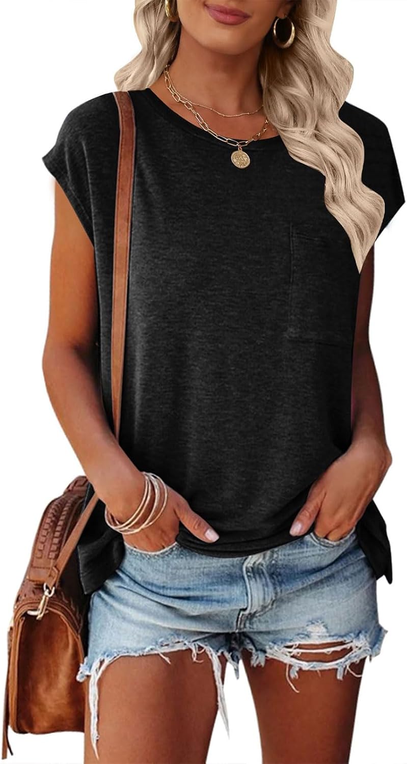 MEROKEETY Women's 2026 Summer Cap Sleeve Tops Business Dressy Loose Basic T Shirts Blouse Fashion Outfits Trendy Clothes