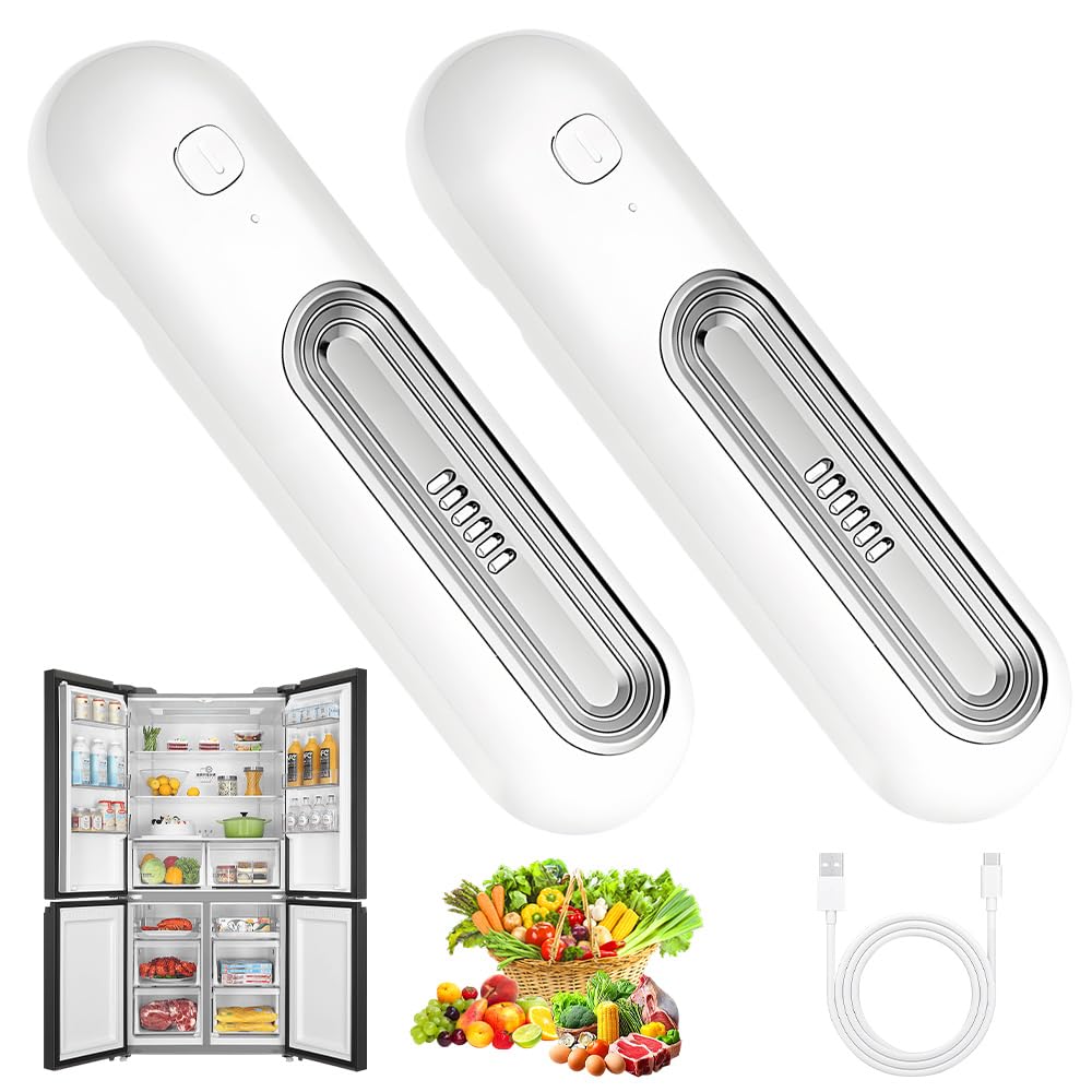 SKJJM 2 Pcs Fridge Deodorizer Odor Eliminator, Rechargeable Odour Neutraliser Ozone Generator 2 Modes, Cordless Electric Refrigerator Mini Odor Remover Machine For Kitchen,Freezer & Food Storage