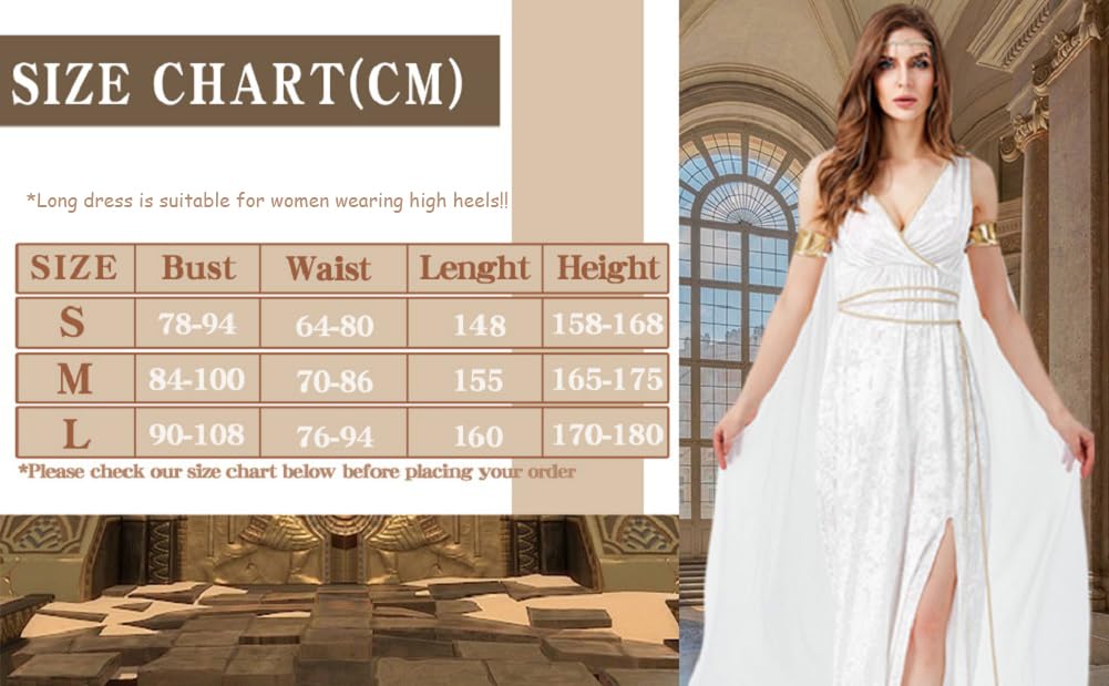 Donne Halloween Abito da Dea Greca Costume da Athena Senza Maniche con Colletto a V Romano Toga Olimpica Set Completo