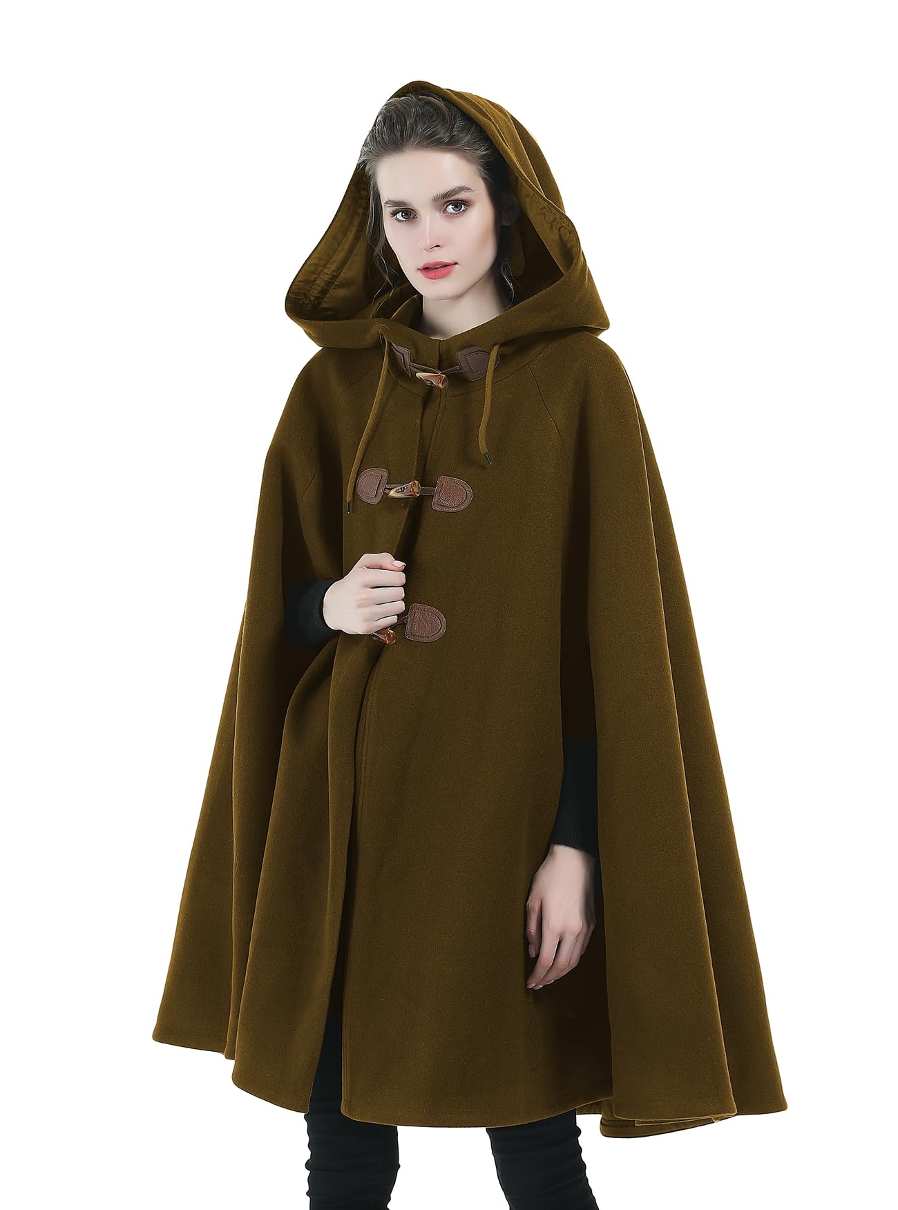 BEAUTELICATE Hooded Cape Coat Wool-Blend Oversized Medieval Cloak Poncho  Fashion Overcoat Vintage Outwear Plus Size for Women Autumn Winter