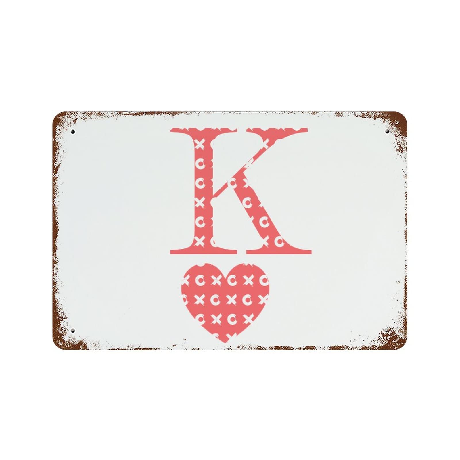 Plaque en étain lettre K déco cœur Saint-Valentin et mariage style vintage pour bar ou jardin