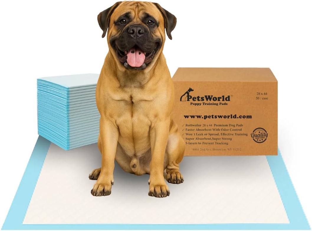 PetsWorld 2XL Dog Pee Pads 28"x44" 100 Count – Extra Large Pet Pee Pads for Dogs & Puppies, Heavy Duty Leak-Proof Dog Training Pads, Super Absorbent Quick-Dry Potty Pads with Odor Control
