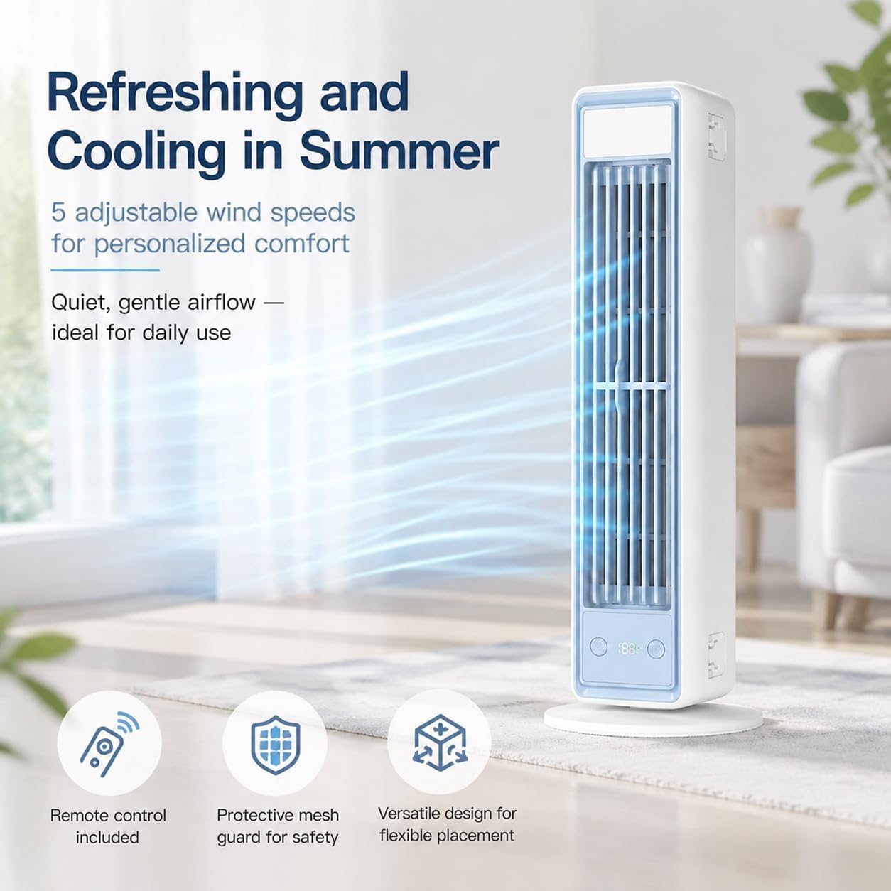 Tragbare Klimaanlage für Schlafzimmer,Luftkühler Wasserkühlung Geräuscharm | Mobiler Luftkühler,Ventilator ohne Flügel mit Nachtmodus,5 Geschwindigkeiten,Zuhause,Wohnbereich,Büro (blau)