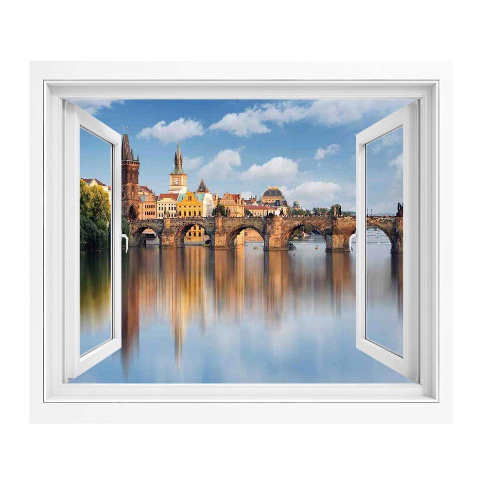 Amazon 放浪癖の装飾 Pvc絵画風 壁紙ポスター 1x80 Cm プラハチェコ共和国のカレル橋リバータワーズフォレストランドマークシーン装飾の反射 風景 景色 おしゃれ ウォールステッカー 多用途なシール Diyシール ウォールステッカー オンライン通販