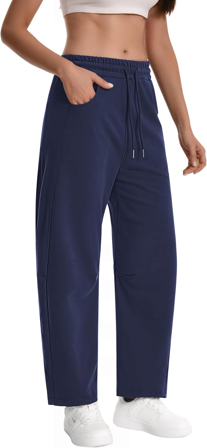 Auriviz Womens Barrel Sweatpants Drawstring High Waisted Wide Leg Pants Baggy Casual Workout Sweat Pants Pockets 28‘’ Inseam - Image 3