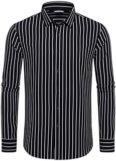 Mens Dress Shirts Stretch Long Sleeve Button Down Shirts Print Regular Fit Casual Busines Shirt - Buy now