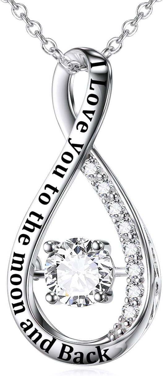 Gifts for Women Sterling Silver Infinity Necklace Love Heart Pendant White Gold Plated Cubic Zircon ewelry (Birthstone infinity)