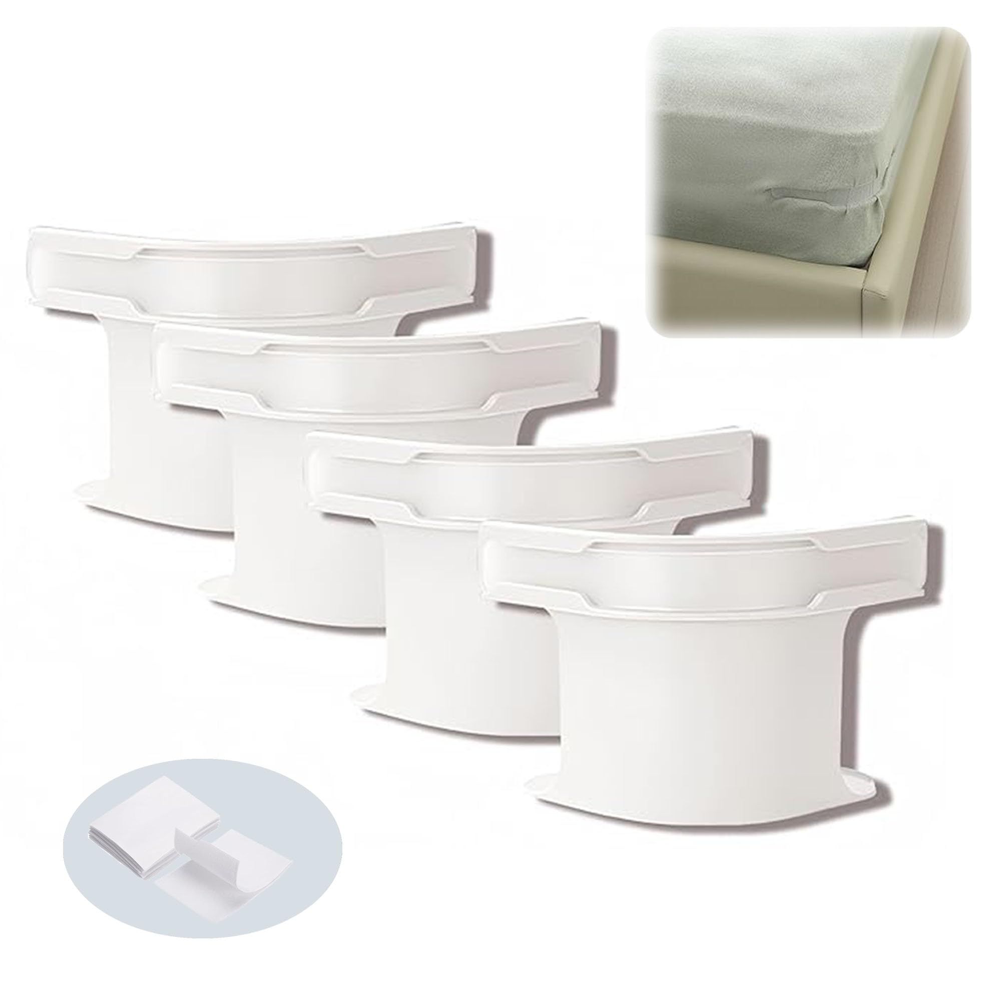MegaBlues Lock Bed Sheet Holders Set - 4 Pack Heavy Duty Bed Sheet Holder Corner Clips, Secure Fitted Sheets Firmly in Place with Strap, Anti-Slip Grip for All Mattress Sizes, Included Hook Loop Tape