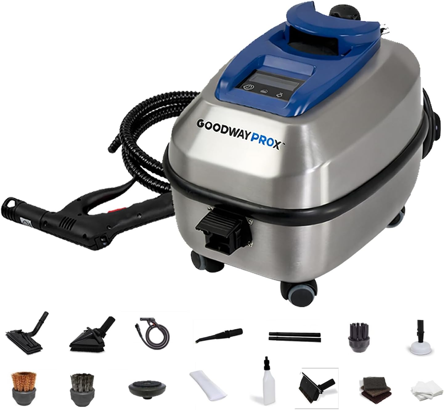 Goodway Portable Dry Steam Cleaner 1650W, Commercial Steam Cleaner with Stainless Steel Boiler,1.3-gallon (5 liters) water tank, 105 PSI, 340°F Steam, Continuous Fill, GVC-1250-R