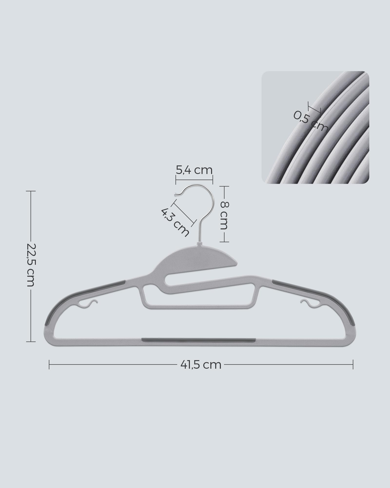 50 Grucce Appendini In Plastica Salvaspazio | Antiscivolo E Sottili (0,5 Cm) | Ganci Argentati Rotazione 360° Per Camicie, Pantaloni E Vestiti Bagnati