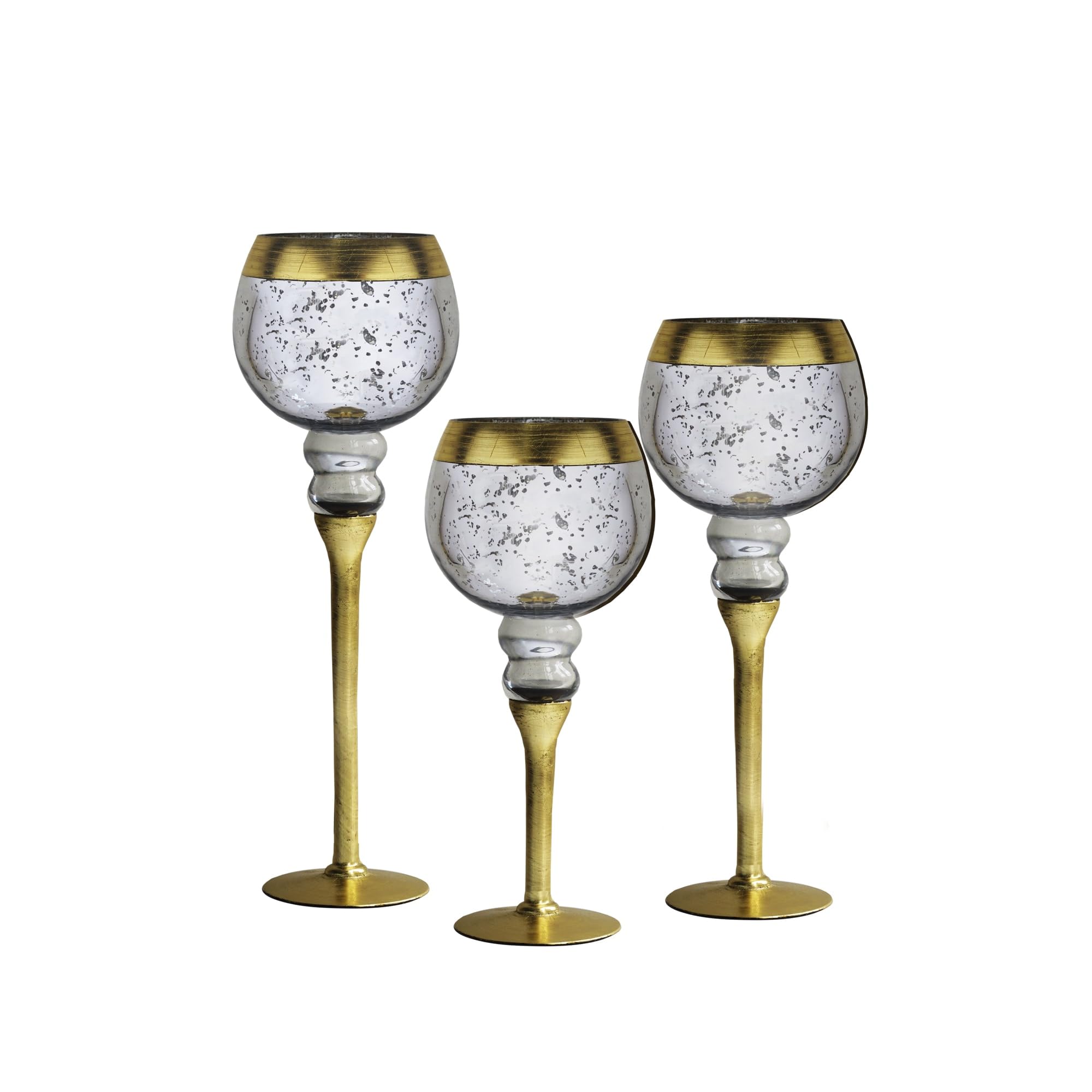 Fifth Avenue Crystal 215381-GB Bently Silver Set of 3 Hurricanes-Gold Rim,Gold
