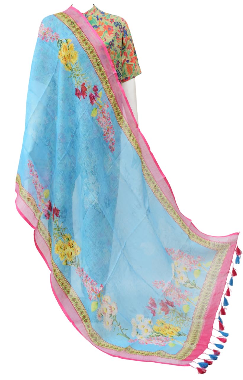 zedaar Beautiful Floral Printed Dupatta for Women with Dual Tone Tassels-picture-6