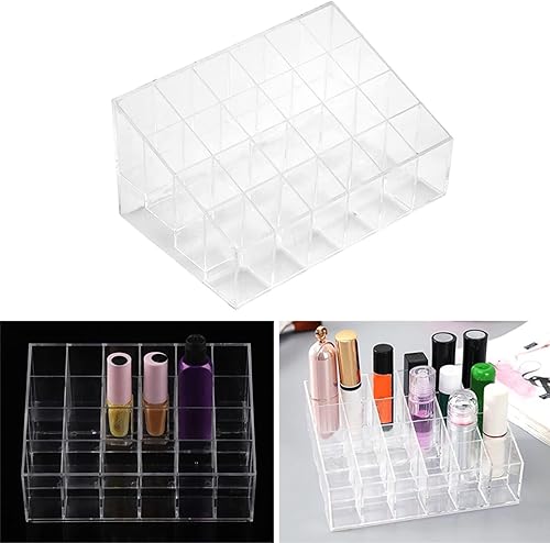Miniatura 5 de Haofy 24 rejillas transparentes para lápiz labial, organizador de maquillaje y cosméticos, caja de almacenamiento de maquillaje, esmalte de uñas,
