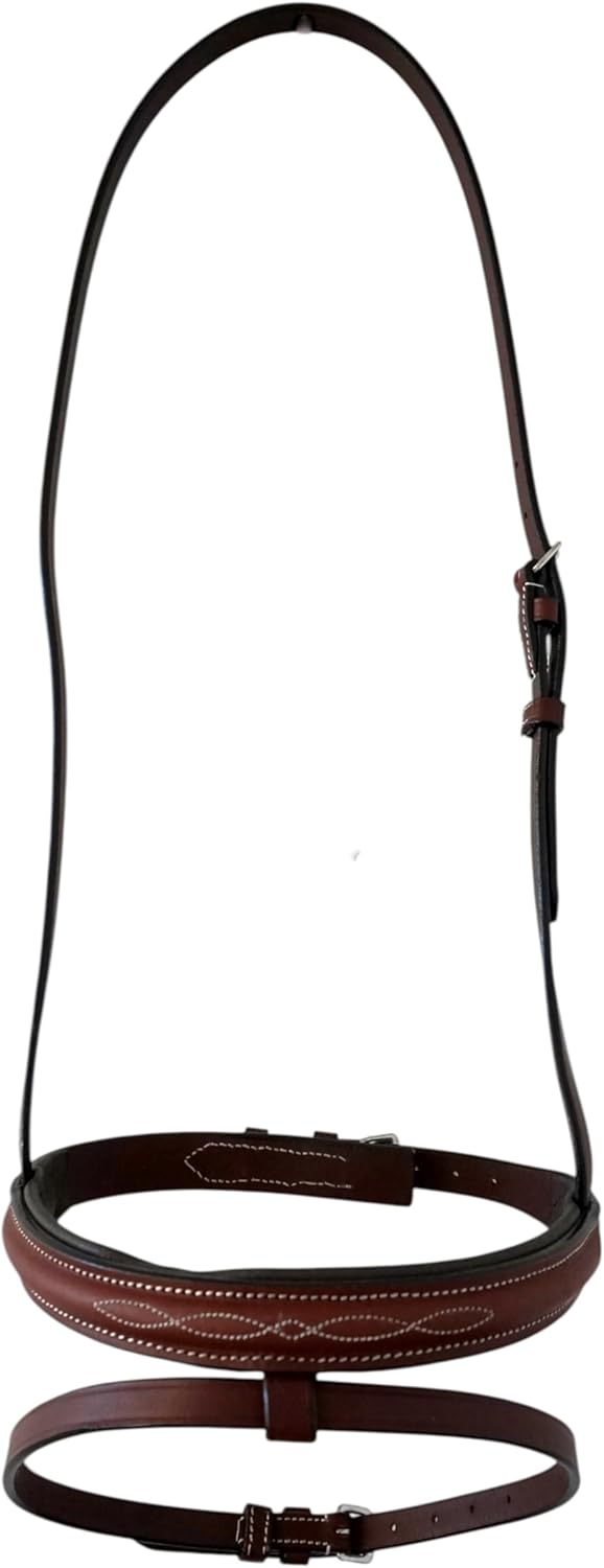 Fancy Stitched Padded Cavesson Noseband – Black Or Brown Leather Bridle Replacement with Adjustable Cheek Strap- Full Horse with or Without Flash.
