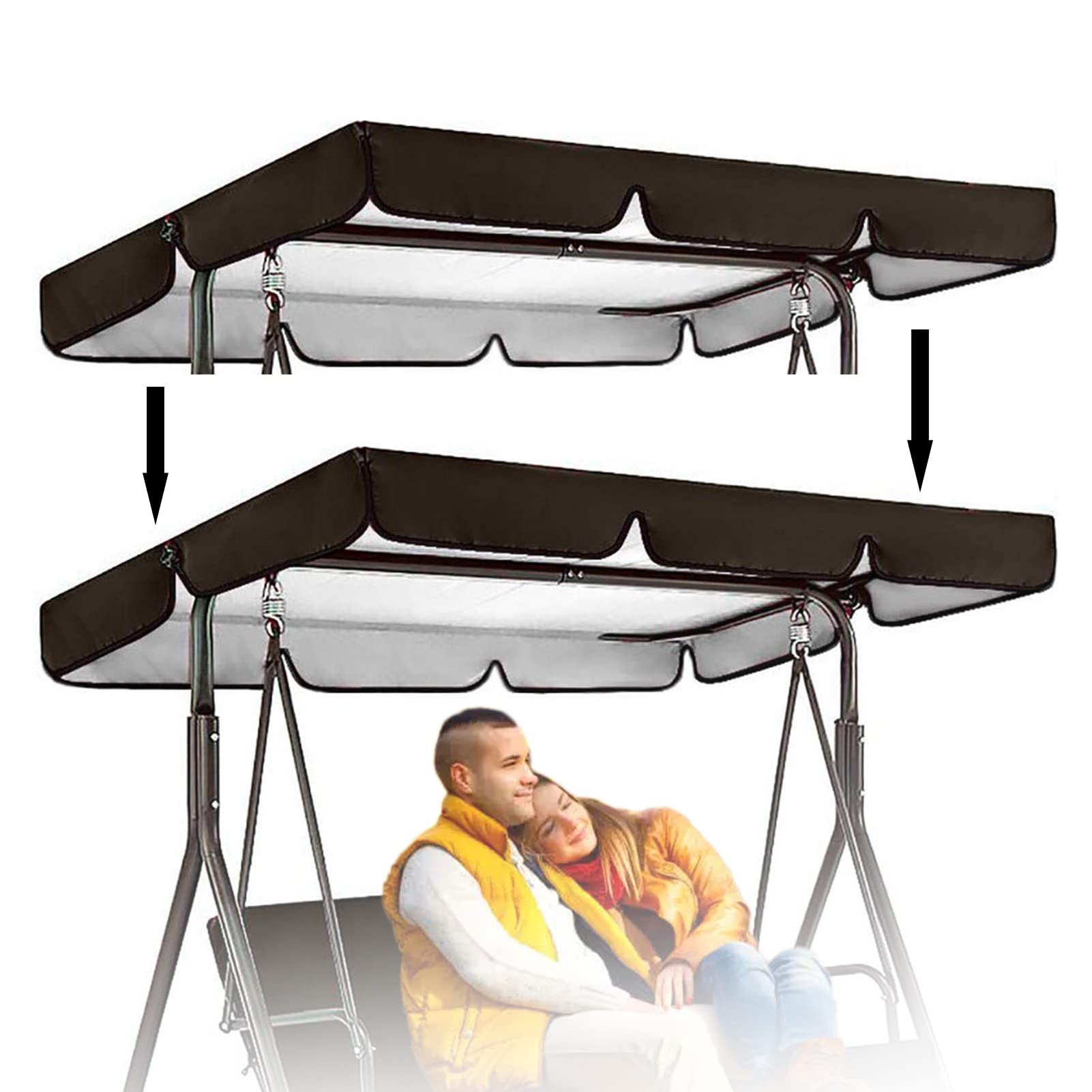 YUMN Canopy de reemplazo para Asiento Columpio 2 y 3 plazas de Silla de Silla de Silla Cubierta Anti-UV/Impermeable Hamaca Cubierta Superior para Patio al Aire Libre jardín,Negro,190x132x15cm